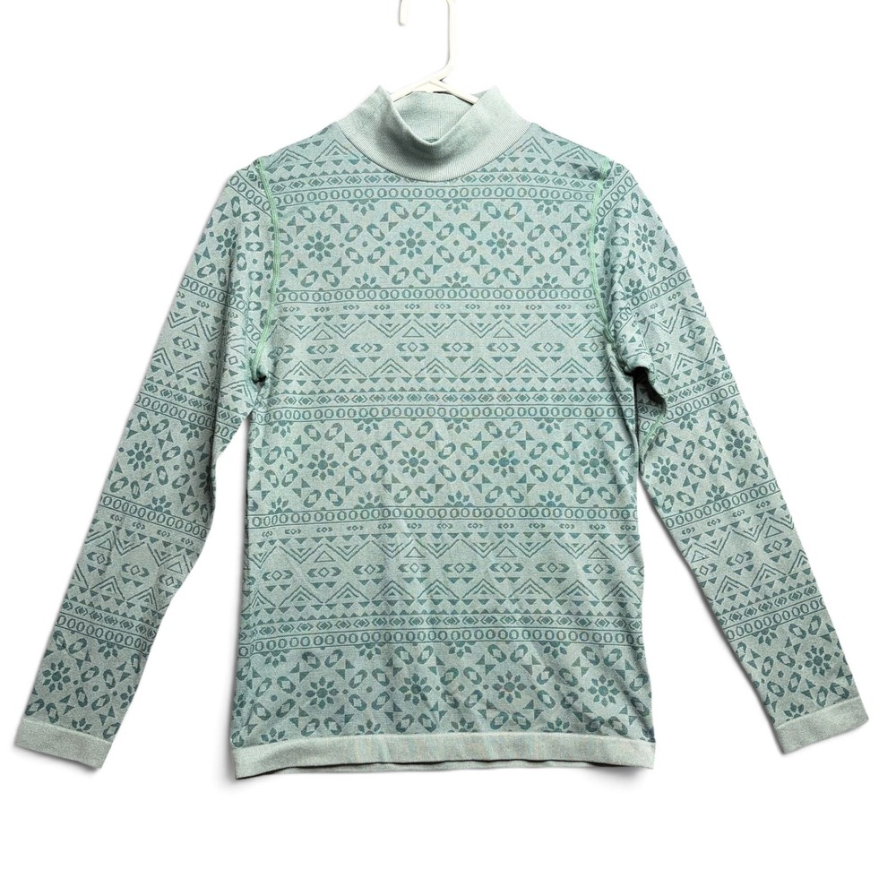 LIV Outdoor Women Large Green Geometric Mock Neck Base Layer Top Life Integrity